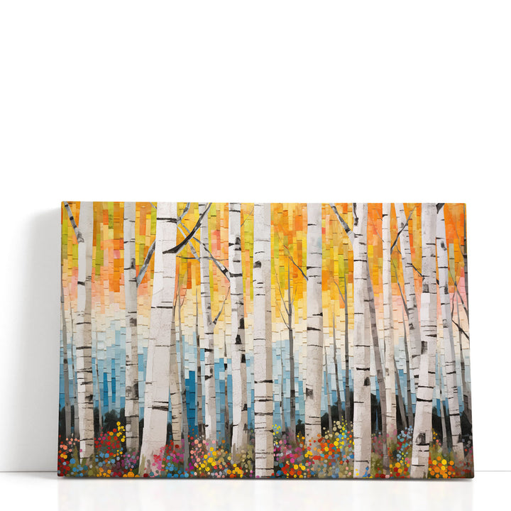 Tree art prints with birch trees and color blocks
