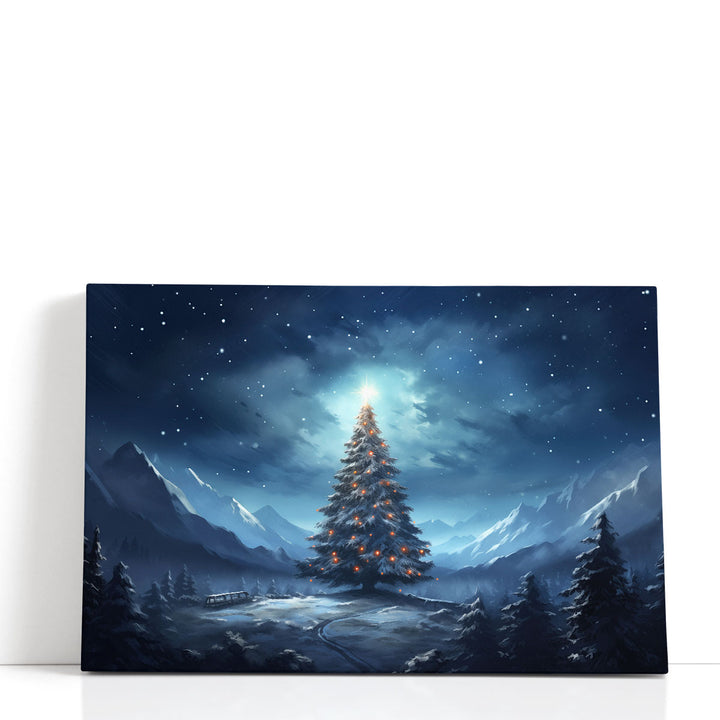 Christmas tree wall art with serene winter scene