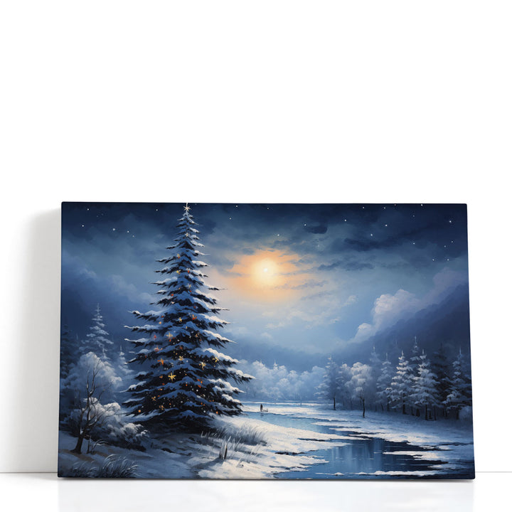 Snowy Nocturnal Serenity - Canvas Print Wall Art