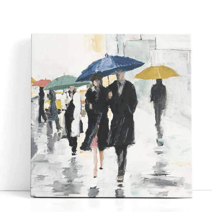 Rain Wall Art – romantic silhouettes in rainy cityscape