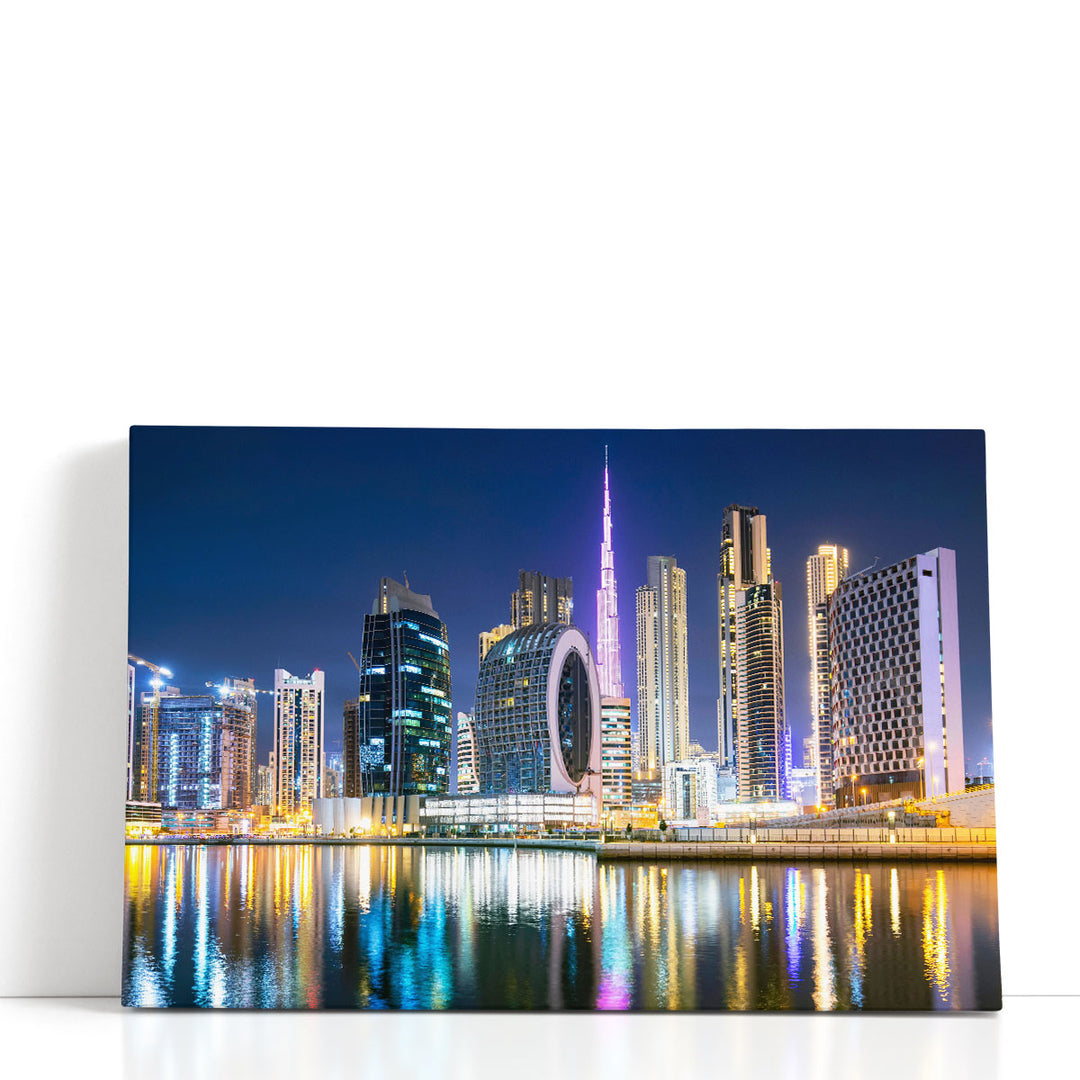 Dubai City Ultramodern Skyline During Night - Canvas Print Wall Art