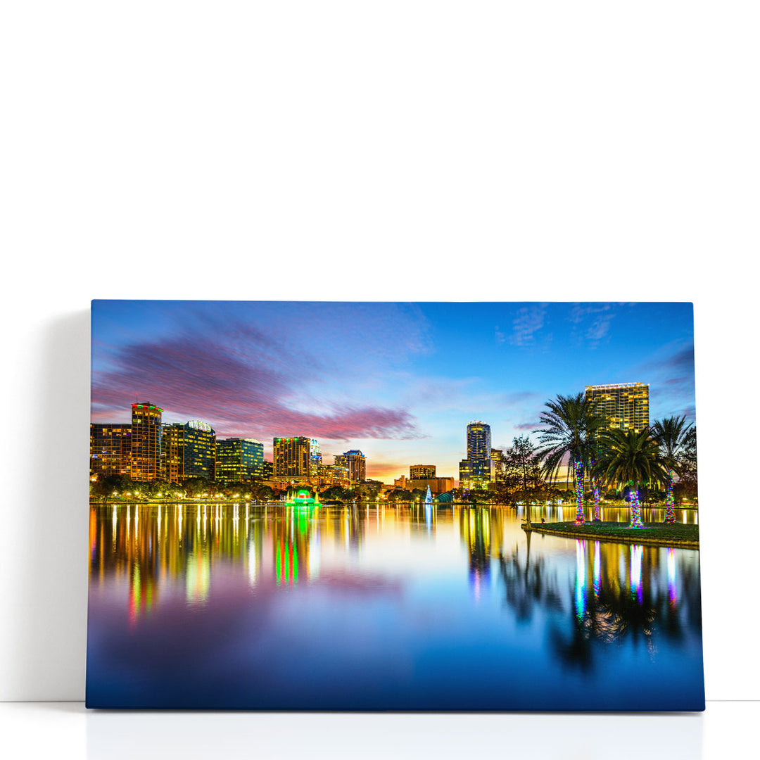 Orlando, Florida Downtown City Skyline On Eola Lake - Canvas Print Wall Art