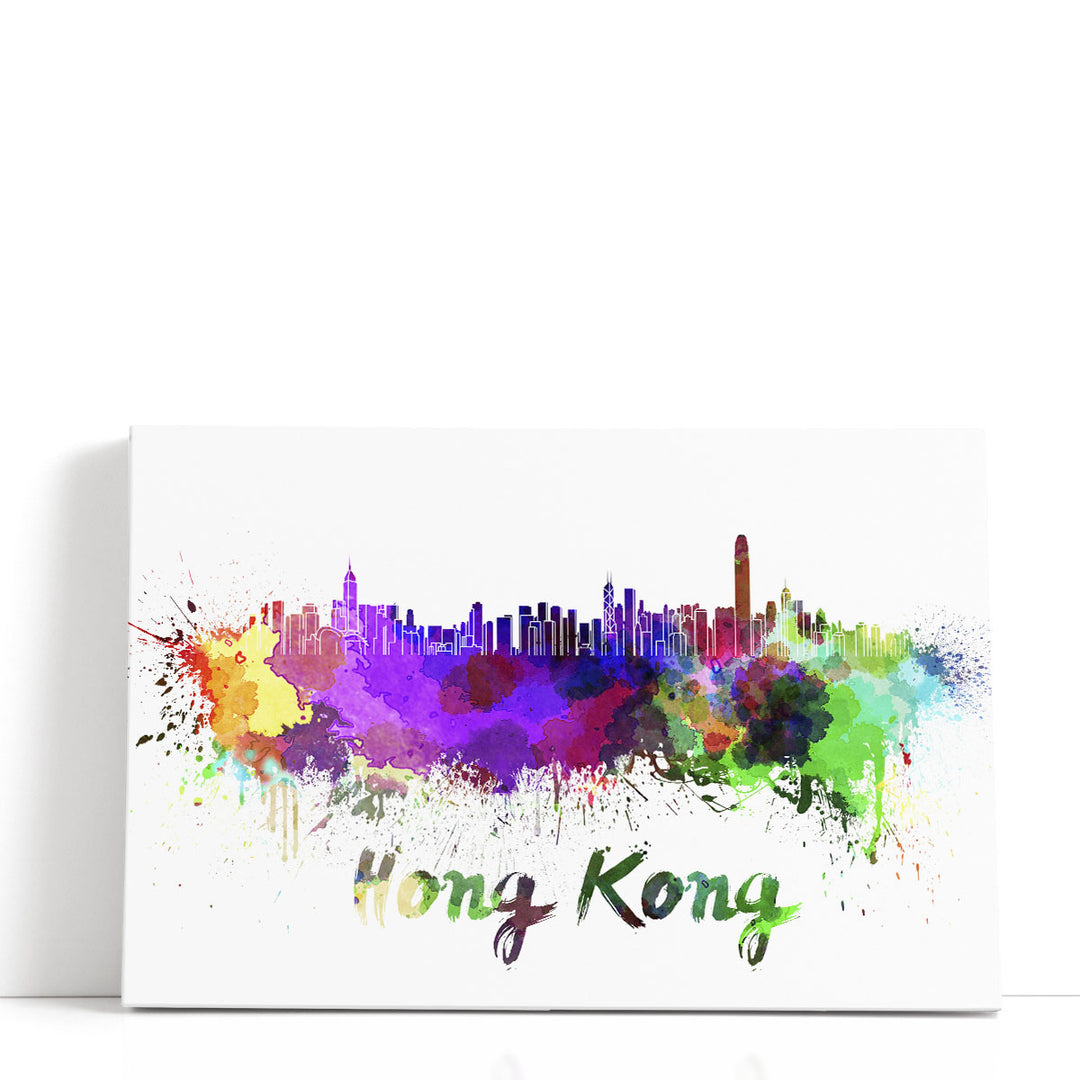 Hong Kong Skyline in Watercolor - Canvas Print Wall Art