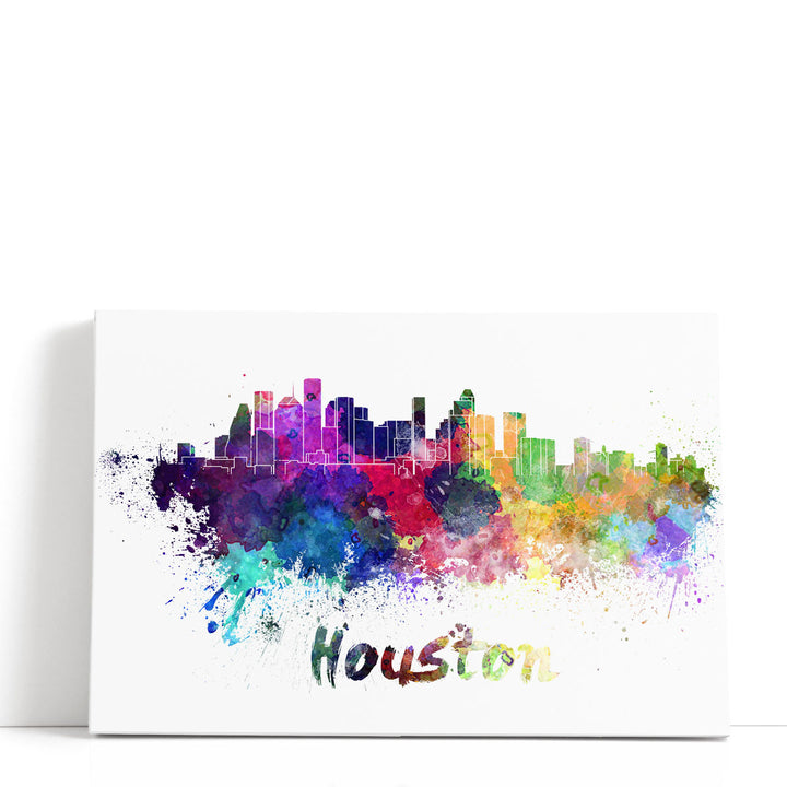 Houston Skyline in Watercolor - Canvas Print Wall Art