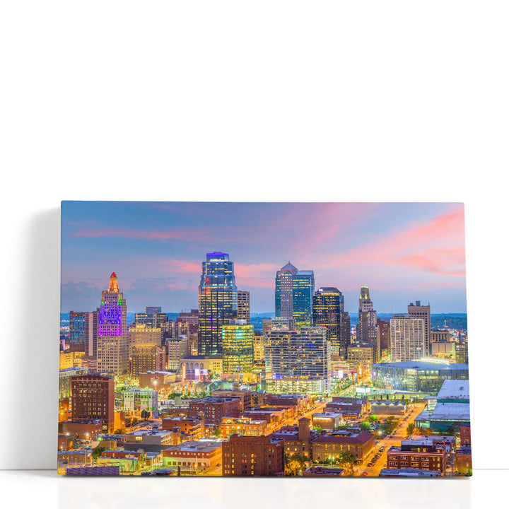Kansas City, Missouri, Downtown Cityscape At Twilight - Canvas Print Wall Art
