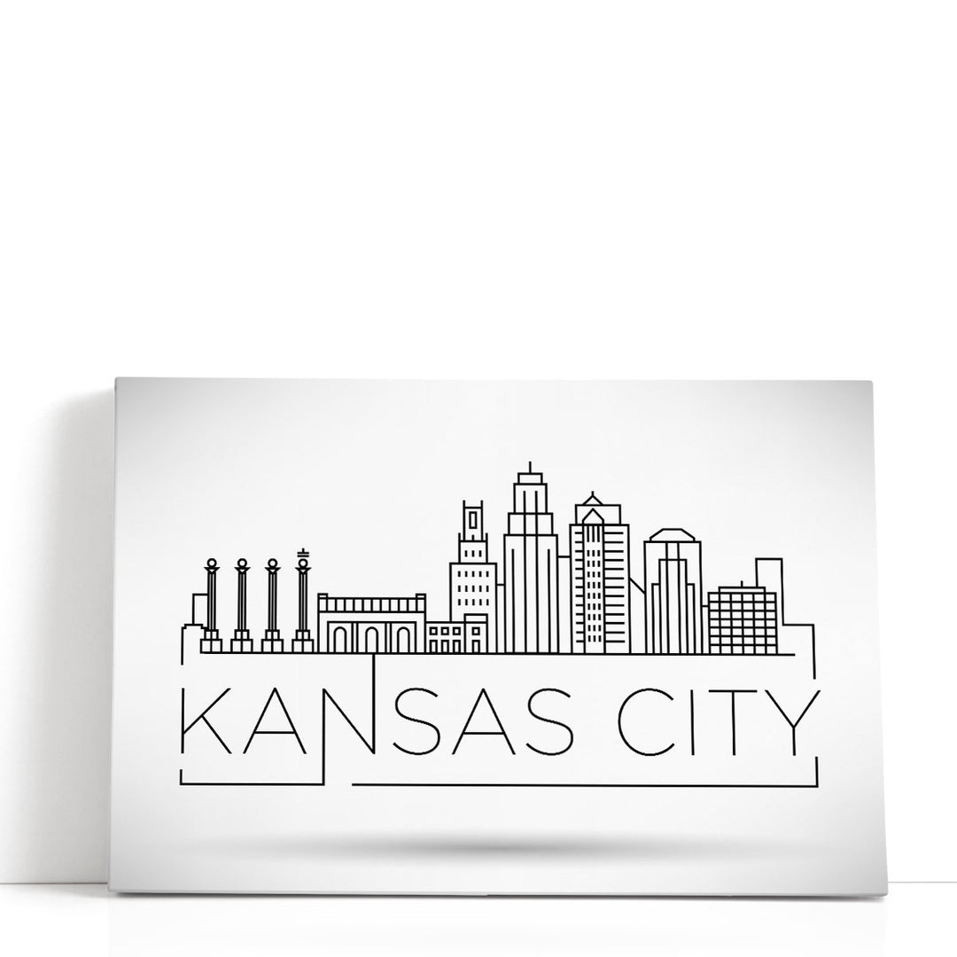 Minimal Kansas Linear City Skyline with Typographic Design - Canvas Print Wall Art