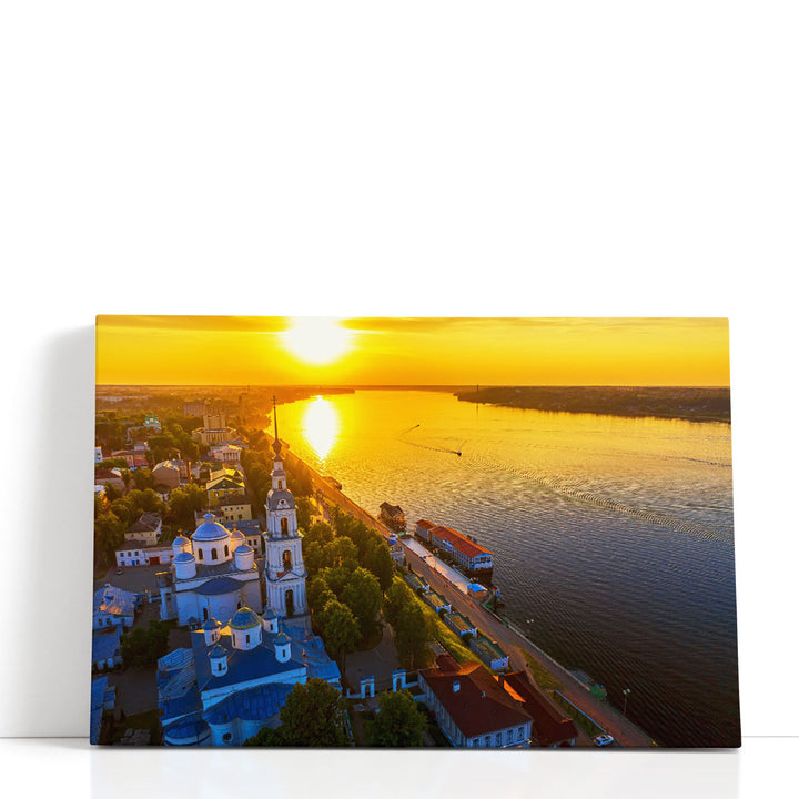 Kineshma Ancient City with Volga River in Ivanovo, Russia - Canvas Print Wall Art