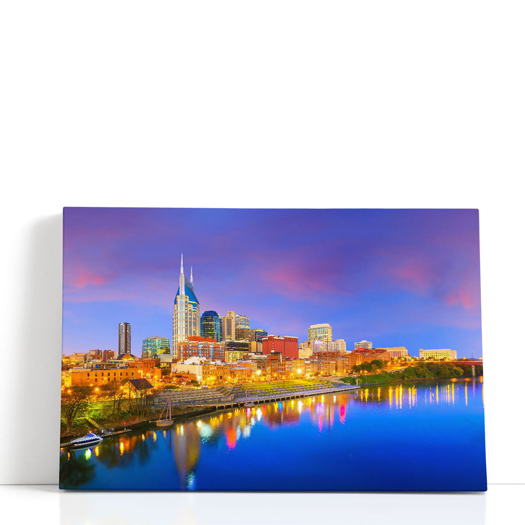 Nashville, Tennessee Downtown Skyline with Cumberland River in USA - Canvas Print Wall Art