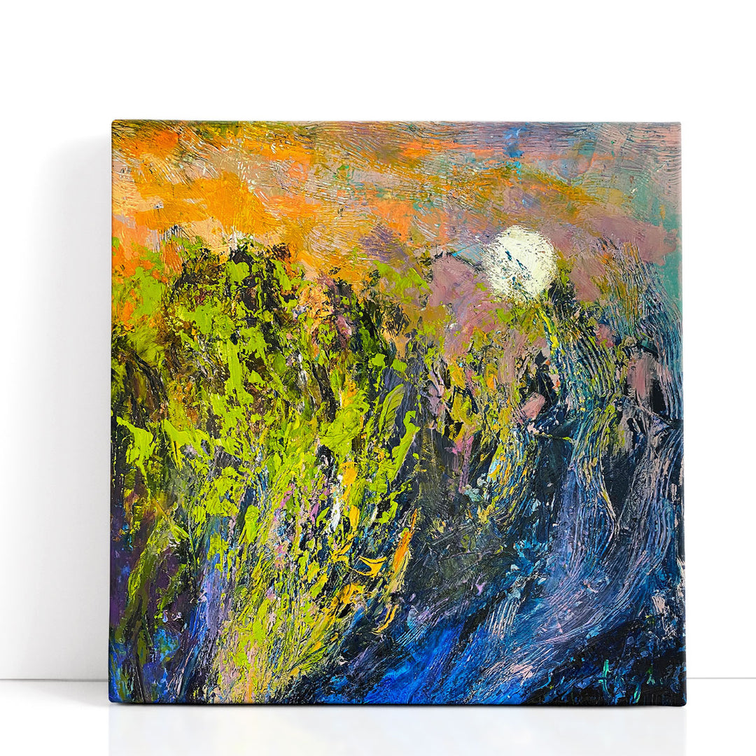 Moon canvas art with serene night sky design