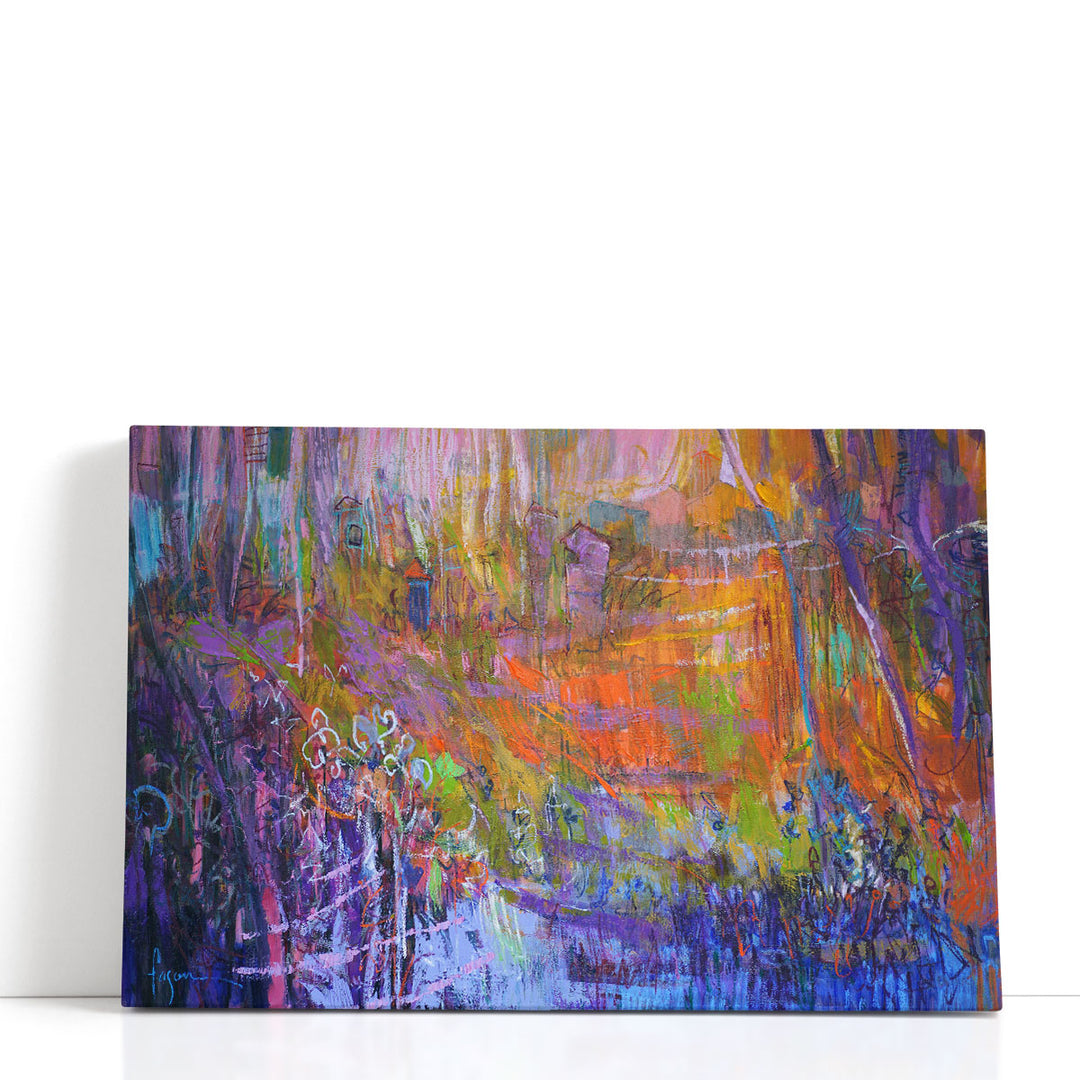 Purple abstract art with multicolour accents