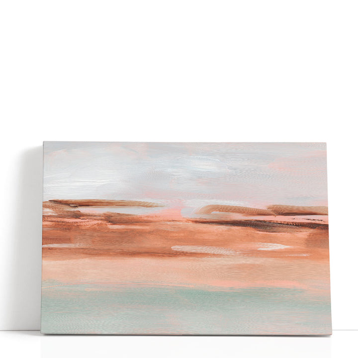 Abstract coastal sunset painting with warm hues