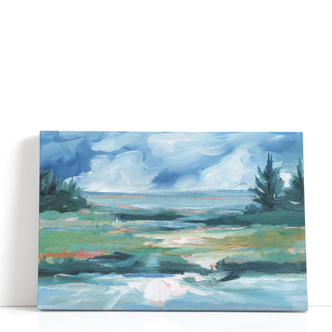 Pastel lake wall art with soft, serene colors