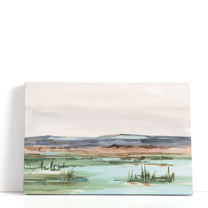Serene mountain canvas art with soft tones