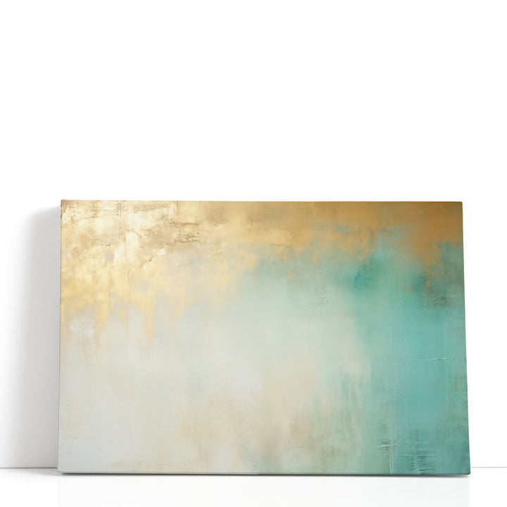 Neutral abstract art with gold and blue accents