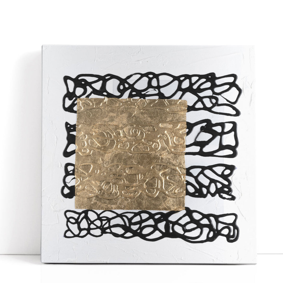 Abstract canvas wall art with gold square detail