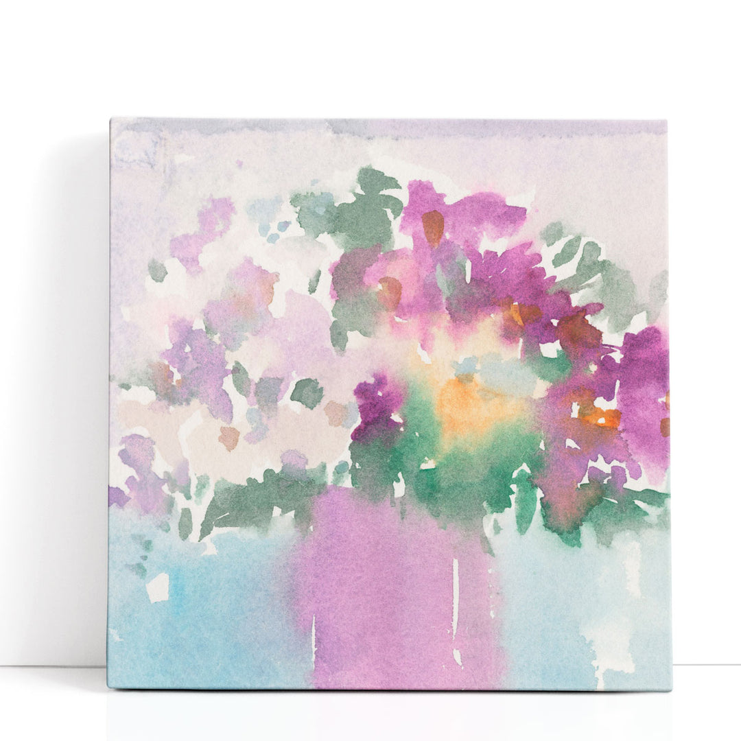 floral abstract art – purple watercolor blooms