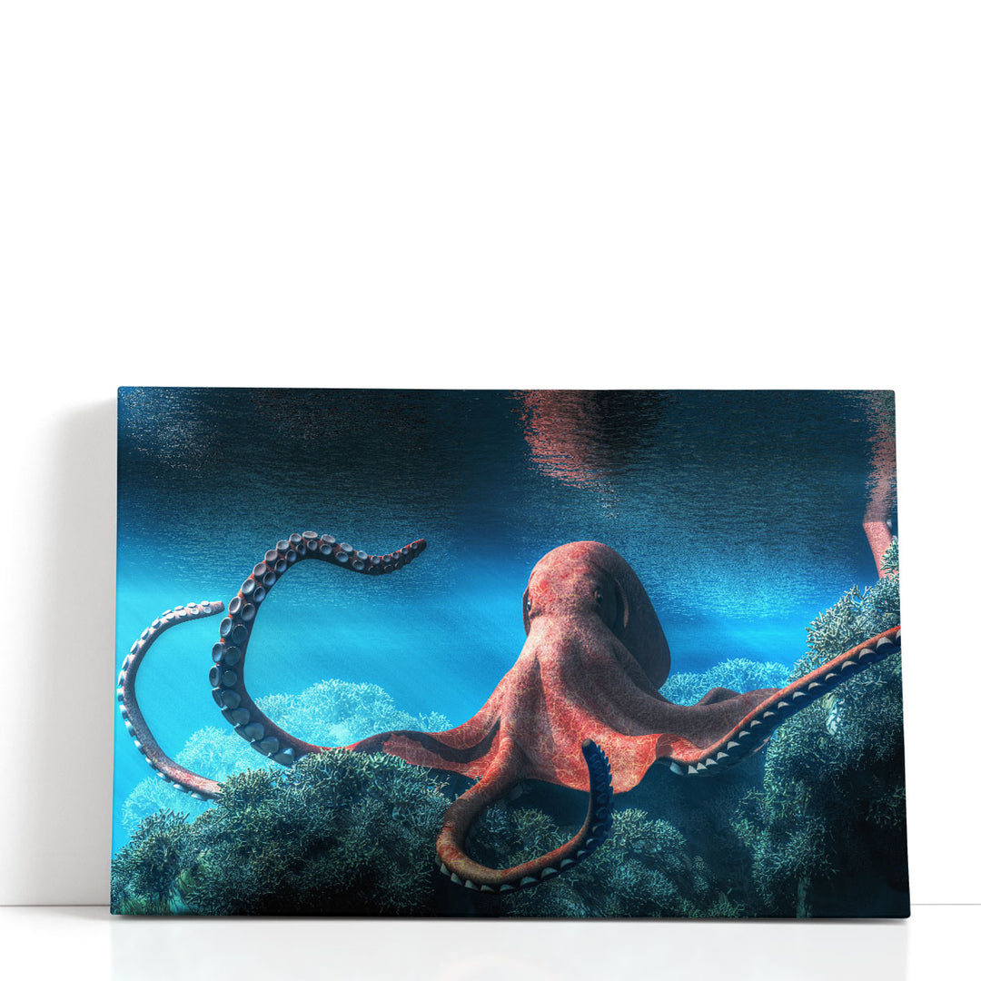 An Octopus Sitting on Coral - Canvas Print Wall Art