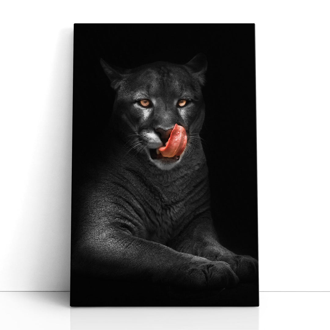 Black Panther With Bright Yellow Eyes in the Dark Background - Canvas Print Wall Art
