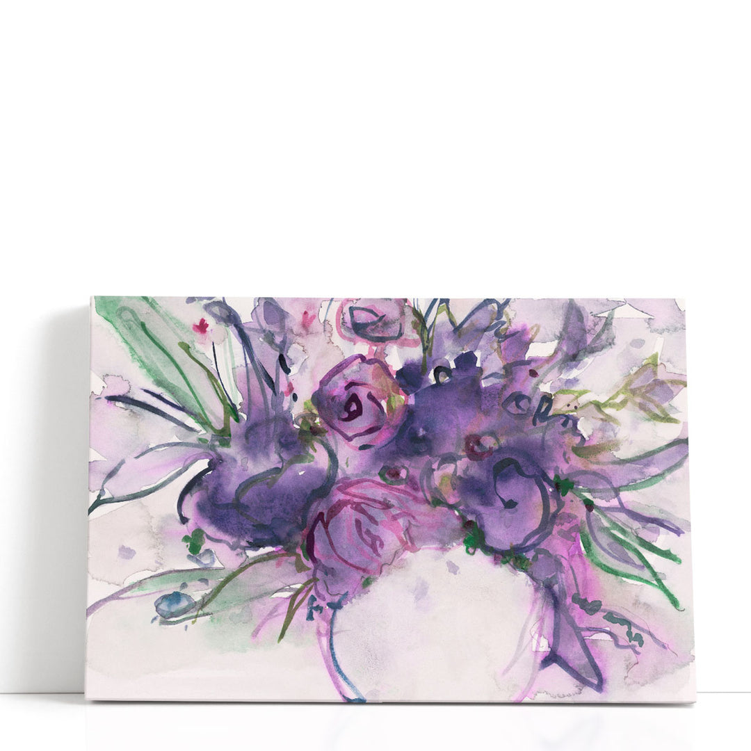 Watercolor floral canvas wall art lavender bouquet