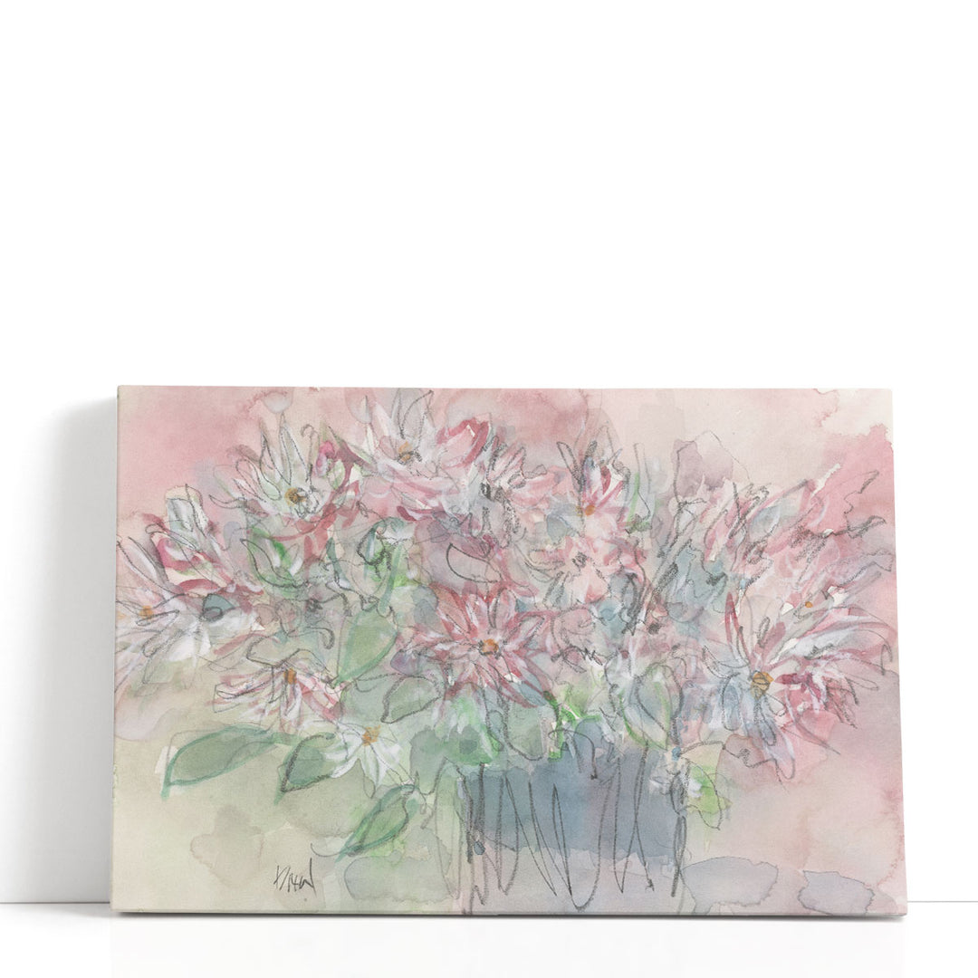 Floral abstract art with pink vase