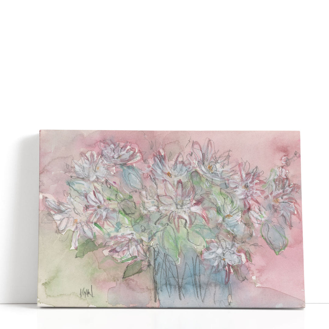 Abstract floral painting with pink flowers