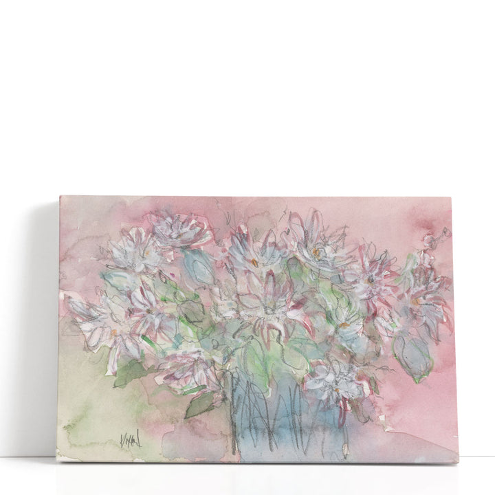 Abstract floral painting with pink flowers