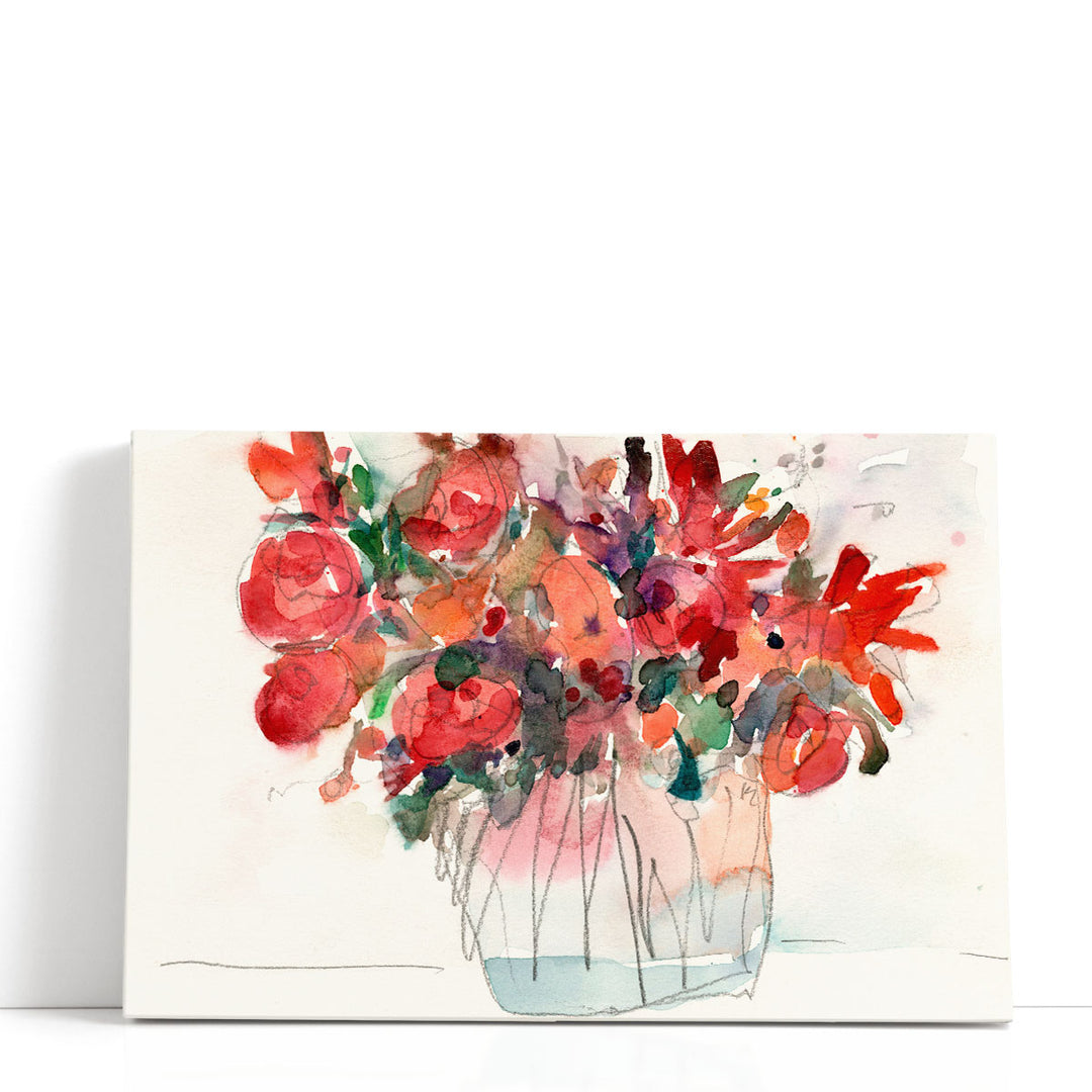 Red Abstract Floral Painting vibrant crimson blooms