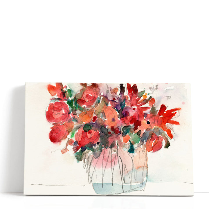 Red Abstract Floral Painting vibrant crimson blooms
