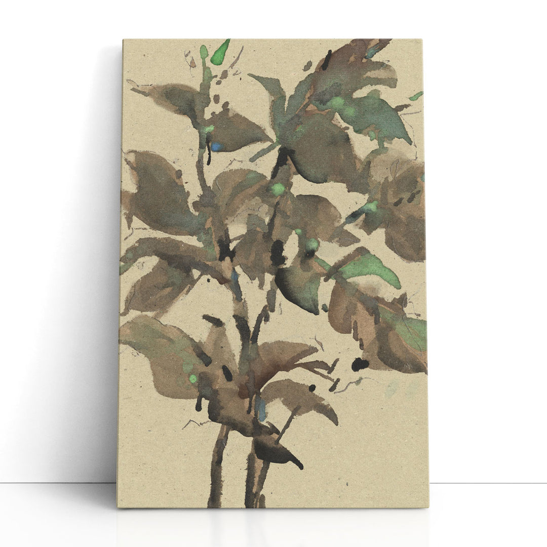 Leaves on Taupe I - Canvas Print Wall Art