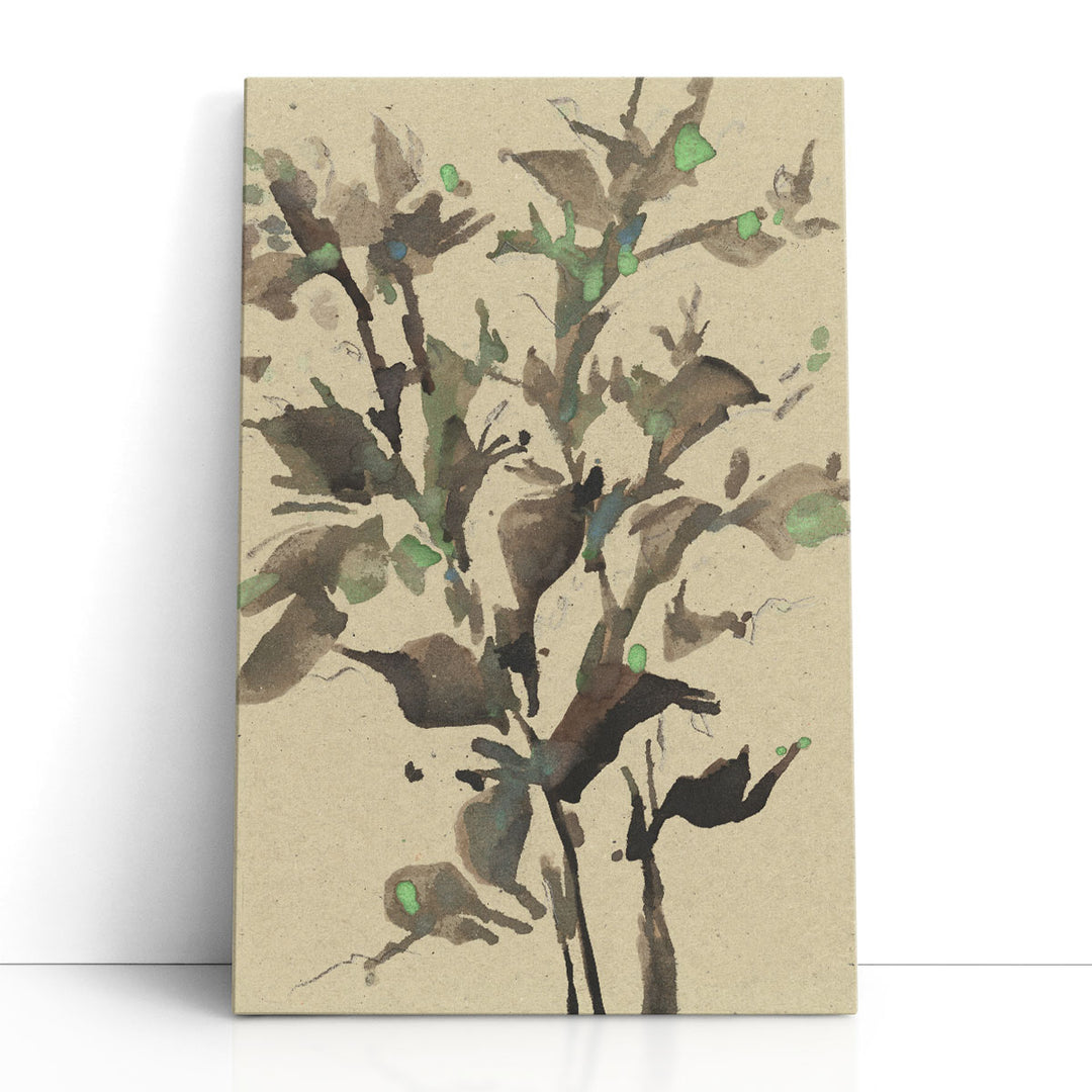 Leaves on Taupe II - Canvas Print Wall Art