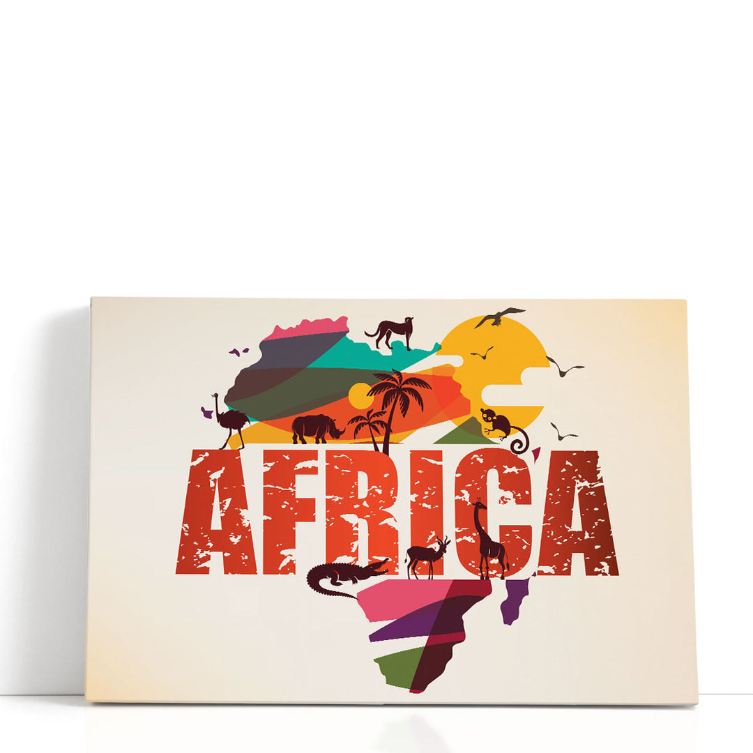 Africa Map With Wild Animals Silhouettes - Canvas Print Wall Art
