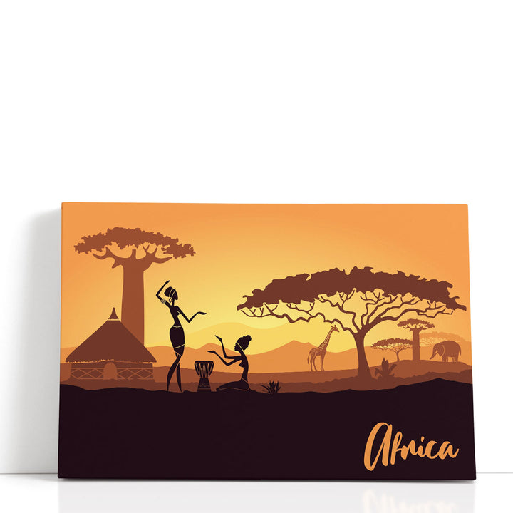 Silhouettes Of Tribal Women During Sunset, An African Landscape - Canvas Print Wall Art