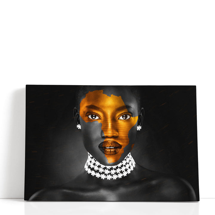 Africa Map Symbol On Black Women Face - Canvas Print Wall Art