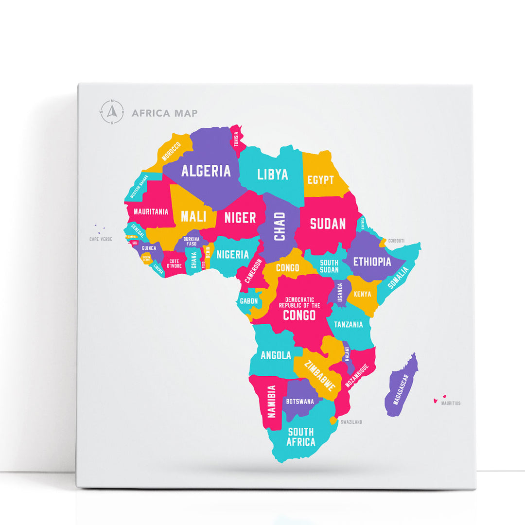 Africa Map With Its Countries - Canvas Print Wall Art
