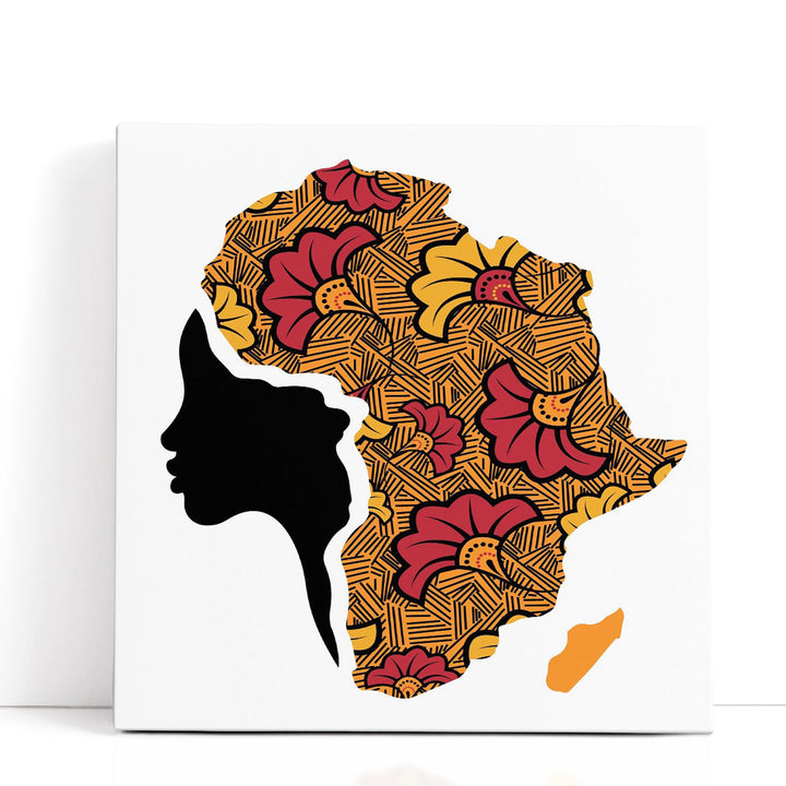 An African Woman With Turban in The Shape Of A Map Of Africa - Canvas Print Wall Art