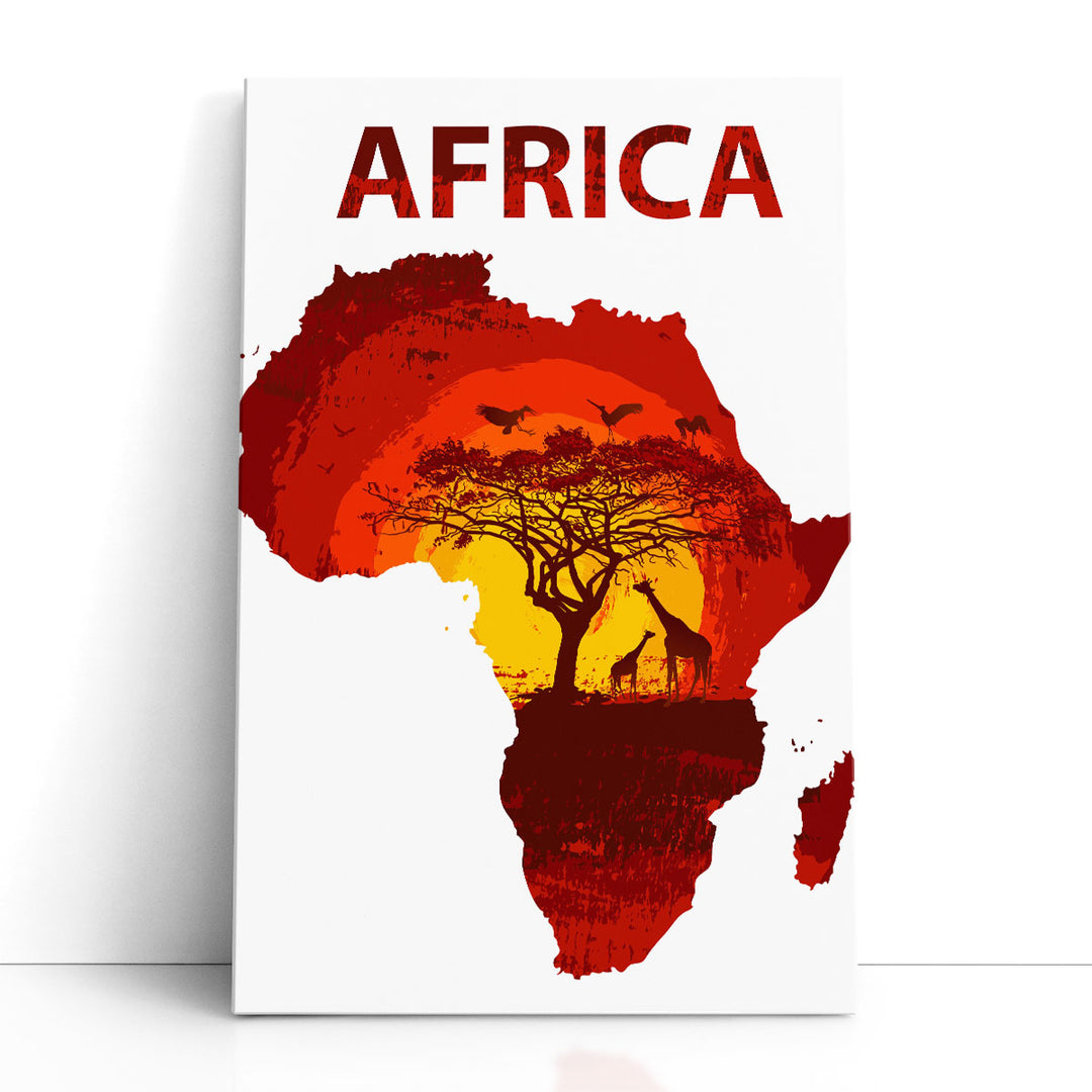Africa Map and Sunset - Canvas Print Wall Art