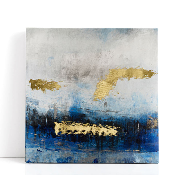 Abstract Wall Painting – blue and neutral brushstrokes