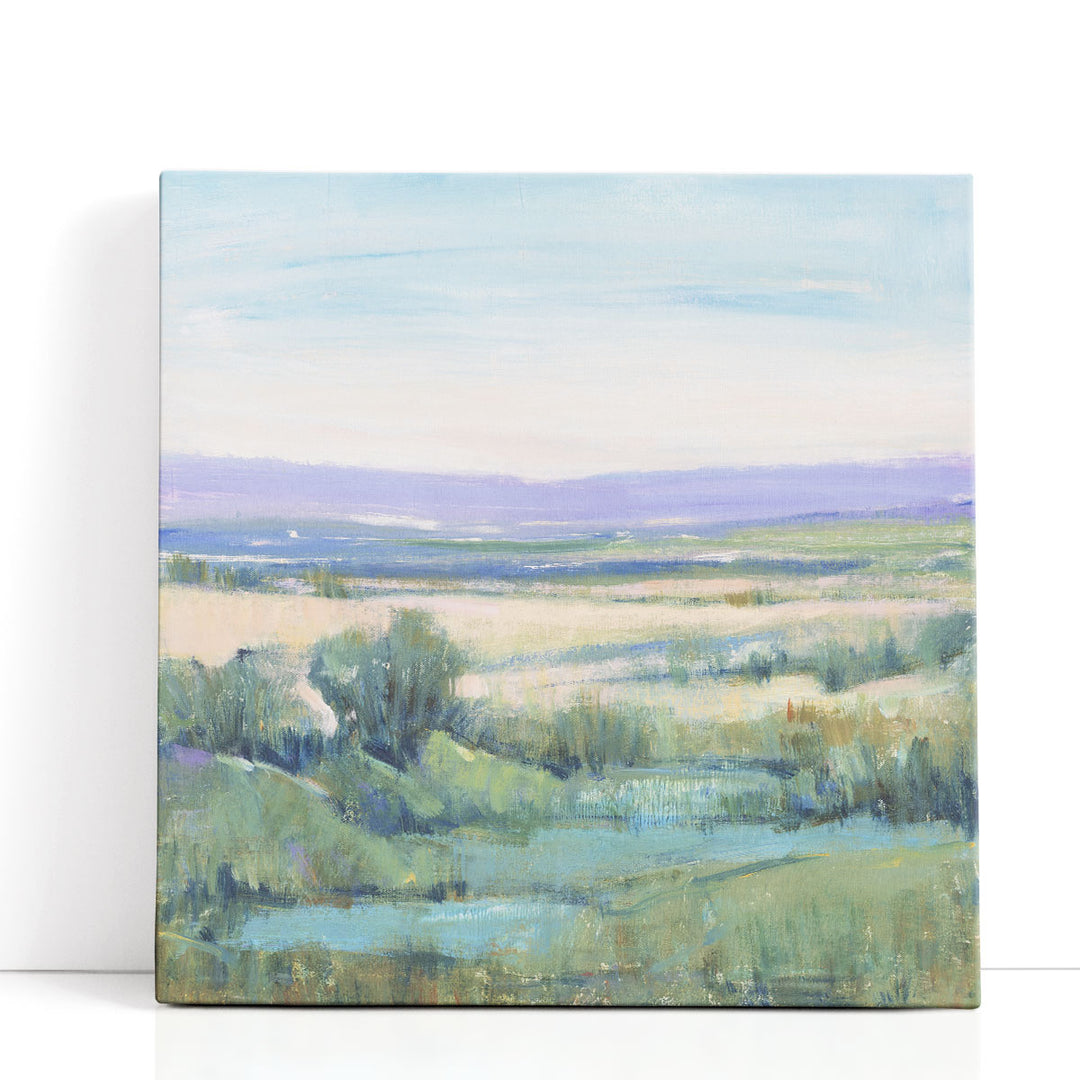 Contemporary scenic wall art with grassy landscape