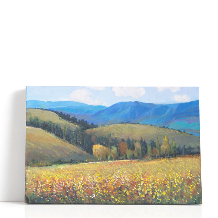 Large scenic field wall art with blue sky
