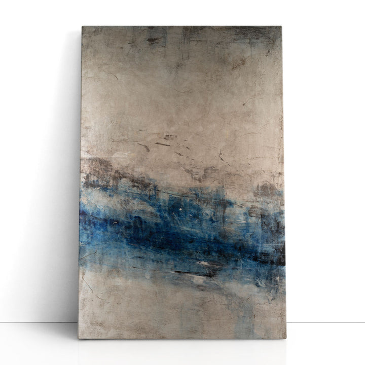 Neutral abstract art with soft blue tones