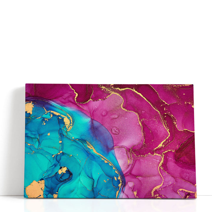 Abstract wall painting with pink and blue ink tones