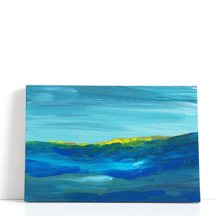 Blue abstract wall art with soft brushstrokes