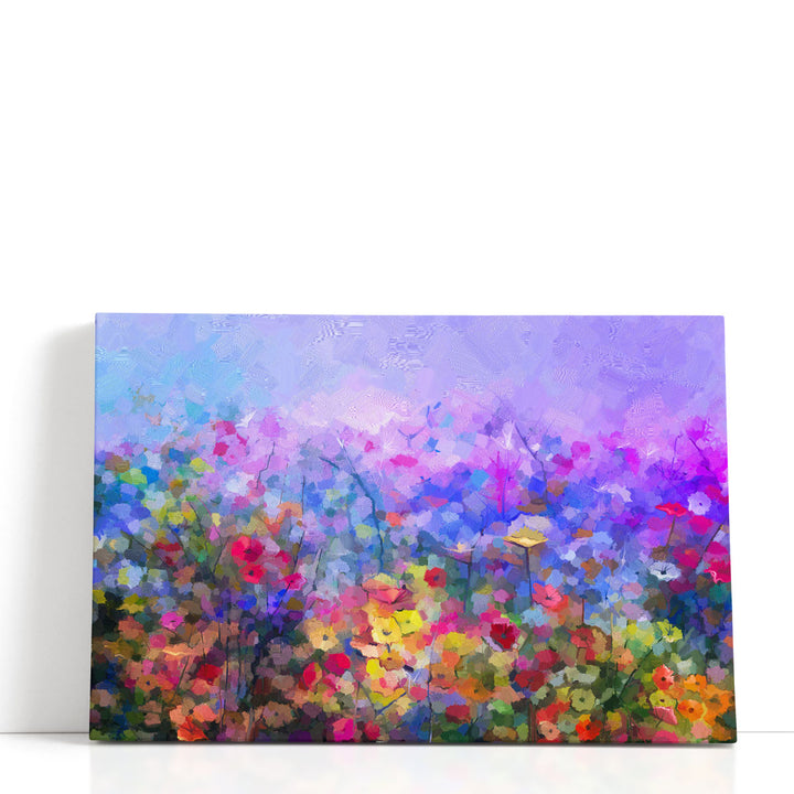 Abstract Colorful Oil Painting of Daisy and Wildflowers - Canvas Print Wall Art