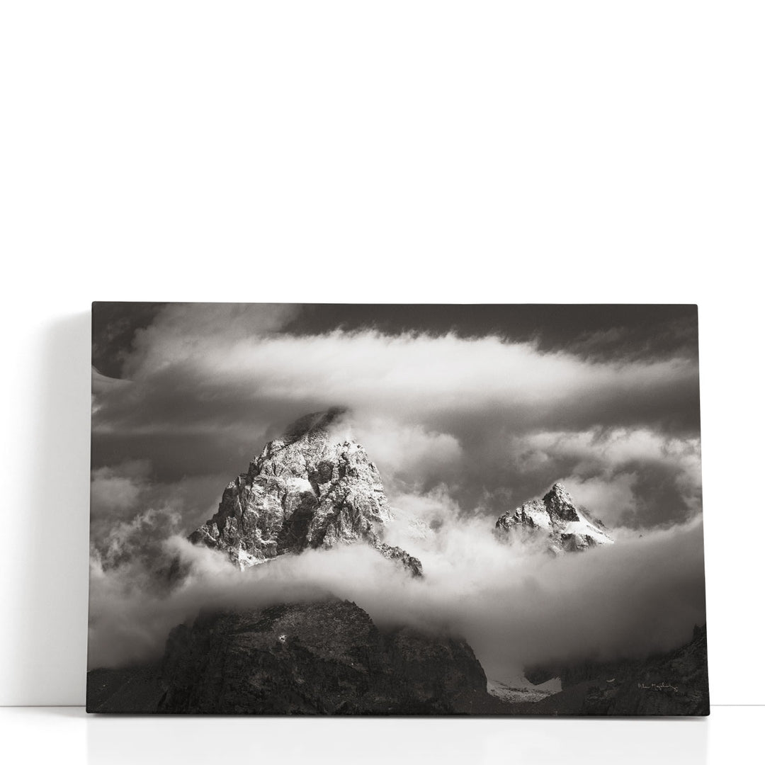 Grand Teton Clouds Black and White - Canvas Print Wall Art