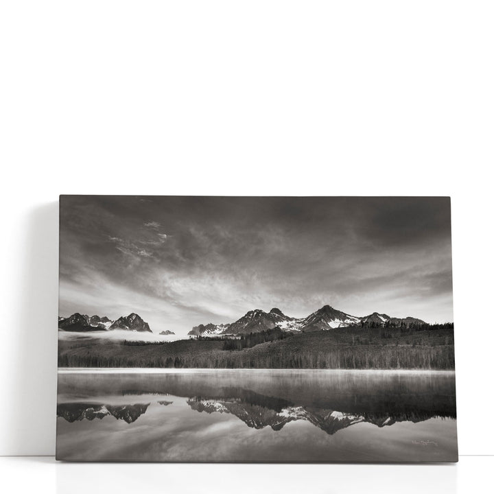 Redfish Lake wall art, black and white mountain reflection