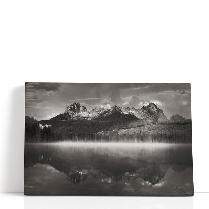 Redfish Lake wall art, black and white reflection scene