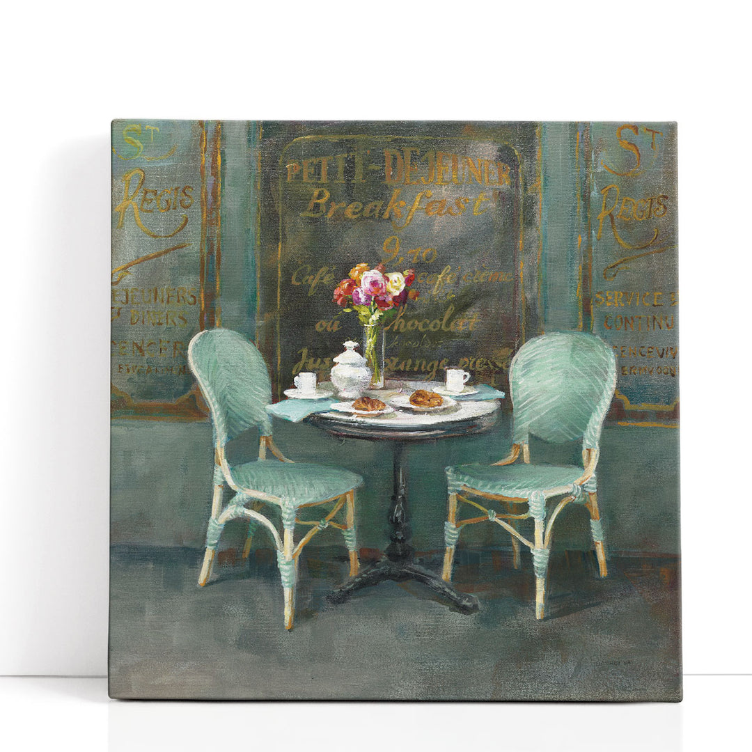 Vintage café interior painting with mint accents