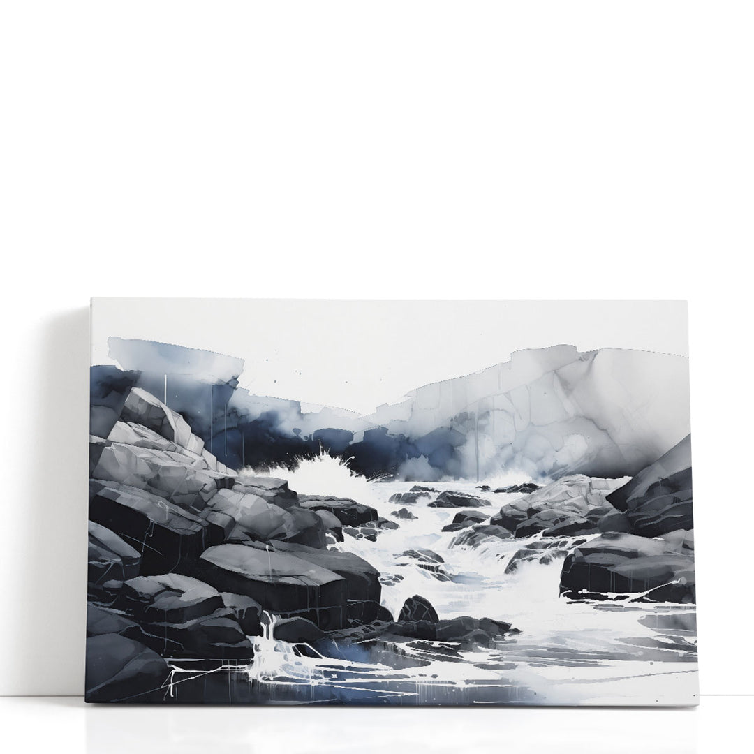 Rocky Waterscape Black and White - Canvas Print Wall Art