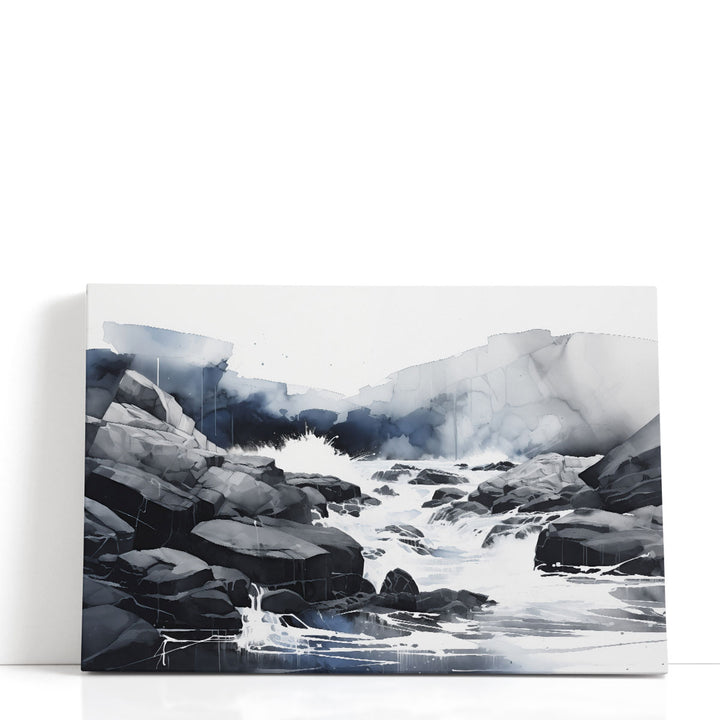 Rocky Waterscape Black and White - Canvas Print Wall Art