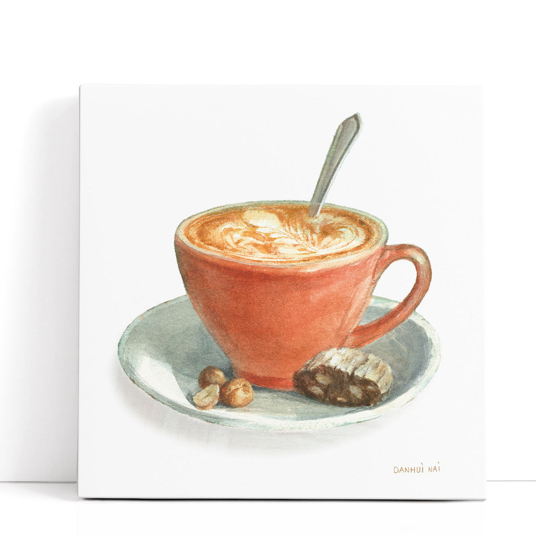 coffee art print – steaming mug in neutral tones